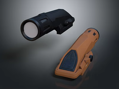 Tactical Weapon with Black Scope and Solar Powered Tan Military Gear Accessories 3d model