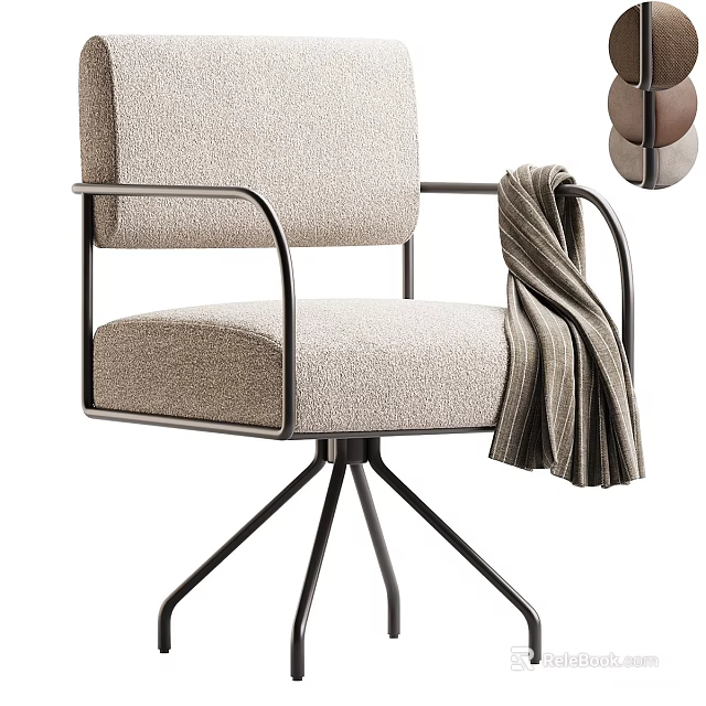 Beige Office Chair with Metal Armrests Gray Blanket and Black Five Star Base 3d model 