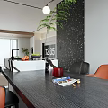 Modern Living And Dining Room Interior With Black Sofa Dining Table And Round Wall Art