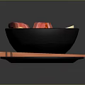 Delicious Ramen With Soft Boiled Eggs Pork Slices Vegetables In Black Bowl And Wooden Chopsticks