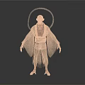 Bald Mystical Figure With Halo Tattered Robe Necklace And Barefoot Appearance