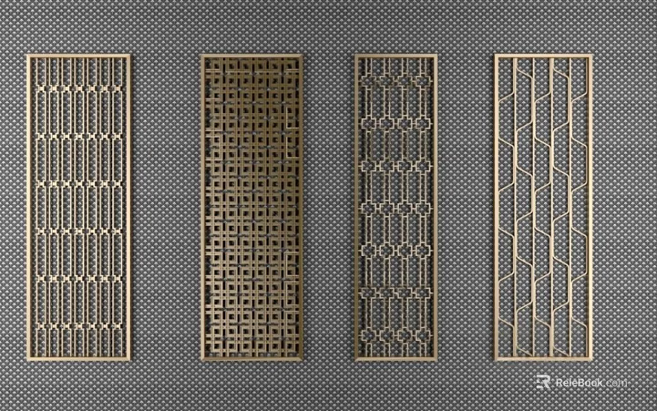 Decorative Metal Partition Screens Featuring Intricate Geometric Pattern Designs 3d model 
