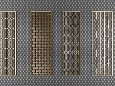 Decorative Metal Partition Screens Featuring Intricate Geometric Pattern Designs 3d model