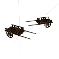 Two Vintage Wooden Carts With Spoked Wheels And Open Frames Structure 3d model