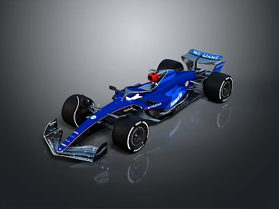 Blue Alpine Formula 1 Race Car with Sleek Bodywork Red Helmet and Large Wheels 3d model