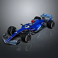 Blue Alpine Formula 1 Race Car with Sleek Bodywork Red Helmet and Large Wheels