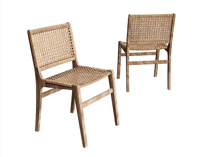 Natural Rattan Dining Chairs With Wooden Frame And Simple Design 3d model