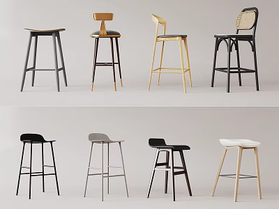 Stylish Bar Stools with Wooden Metal Frames in Black Gold White Gray for Modern Kitchen 3d model