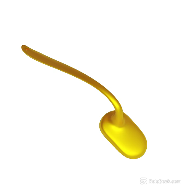 Shiny Golden Kitchen Utensil Featuring Long Curved Handle and Round Base 3d model 