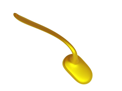 Shiny Golden Kitchen Utensil Featuring Long Curved Handle and Round Base 3d model