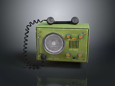 Vintage Green Radio With Classic Dial Knobs Small Speakers And Coiled Cord 3d model
