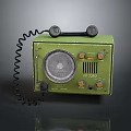 Vintage Green Radio With Classic Dial Knobs Small Speakers And Coiled Cord
