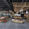 Spacious Supermarket Department Store With Open Layout Wooden Shelves Glass Counters And Product Displays