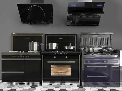 Modern Kitchen Featuring Range Hoods Stove Oven And Cabinet Appliances 3d model