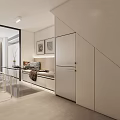 Modern Dining and Living Room Interior Design With White Cabinets Dining Table And Large Windows