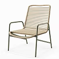 Stylish Rattan Leisure Chair With Green Metal Frame And Round Side Table