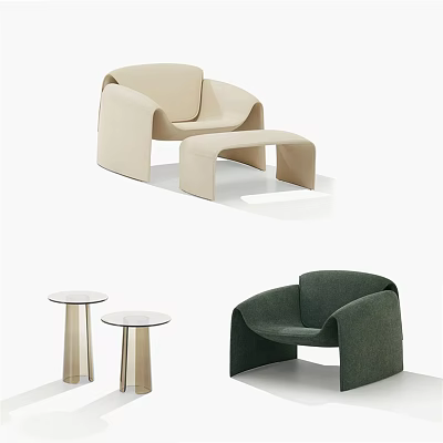 Modern Upholstered Accent Chairs In Beige And Green With Metal Side Tables 3d model