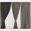 Deep Gray Curtains With Thick Fabric Draped Design And Sheer White Lining 3d model