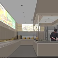 Restaurant Kitchen Interior With Service Counter Staff And Digital Menu Screen