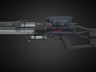 Futuristic Weapon With Metallic Body Red Wire Green Component And Tactical Scope 3d model