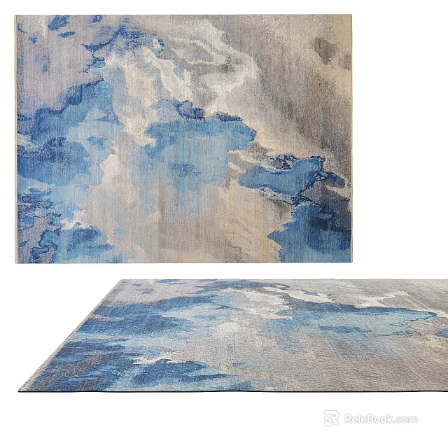 Artistic Modern Square Rug With Abstract Blue Gray Pattern And Soft Decorative Texture 3d model