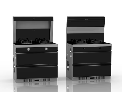 Sleek Black Modern Integrated Kitchen Appliance With Gas Burners Range Hood And Drawers 3d model