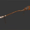Traditional Household Broom With Wooden Handle Straw Bristles And Metal Connector On Stand