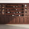 Modern Wooden Built in Bookcase with Glass Doors Shelves and Decorative Items