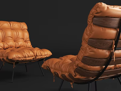 Modern Brown Leather Lounge Chair Design With Wooden Panels And Black Metal Legs 3d model