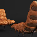 Modern Brown Leather Lounge Chair Design With Wooden Panels And Black Metal Legs