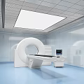 Modern CT Scanner In Medical Examination Room With Blue Floor And Control Console
