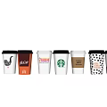 Assorted Coffee Drinks in Branded Cups with Different Designs and Logos 3d model