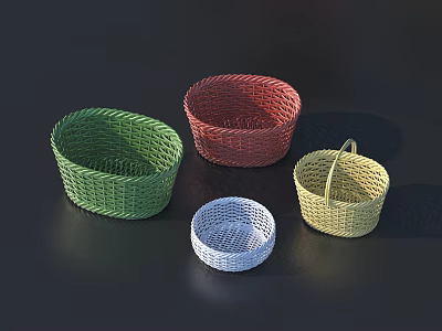 Colorful Woven Storage Baskets in Green Red Yellow and Blue Tones 3d model