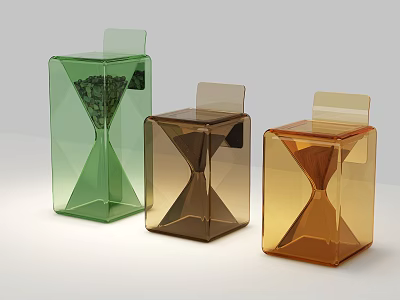 Decorative Ornaments Set Featuring Three Geometric Hourglasses In Green Brown And Amber Transparent Design 3d model