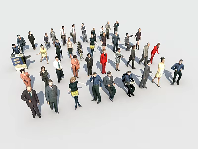 Diverse Group of People in Various Outfits Standing and Sitting Together 3d model