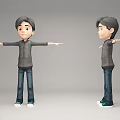 Cartoon Boy Character With Gray Hoodie Blue Jeans And Outstretched Arms Front Side View