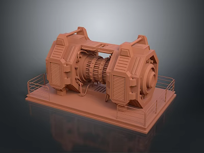 Tire 3D Model With Mechanical Structure Displayed On Brown Platform And Railings 3d model