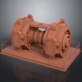 Tire 3D Model With Mechanical Structure Displayed On Brown Platform And Railings 3d model