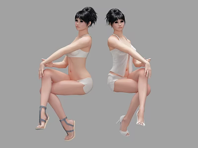 Women In White Lingerie And Top Sitting With Crossed Legs Wearing High Heels 3d model