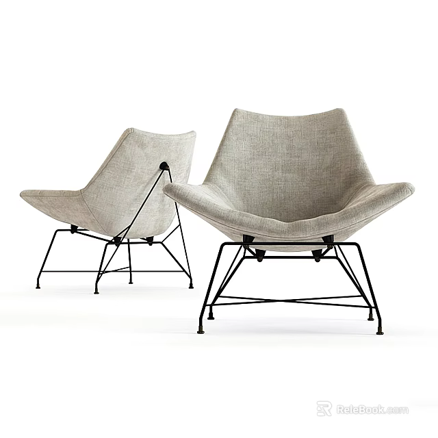 Modern Accent Chair With Light Gray Fabric And Black Metal Frame Design 3d model 