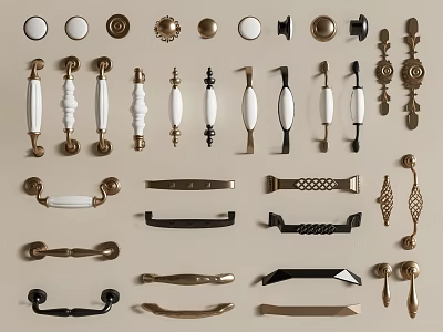 Various Styles And Colors Of Decorative Furniture Handles With Different Designs 3d model