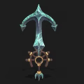Crystal Blue Decorative Sword With Ship Wheel Base And Golden Ring Spikes
