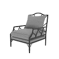 Modern Armchair with Checkered Fabric Cushion and Black Metal Frame Design