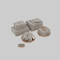 Soft Absorbent Washable Daily Use Towels In Light Gray Stacked On Wooden Trays