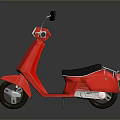 Red Scooter With Black Seat And Rearview Mirrors On Gray Background
