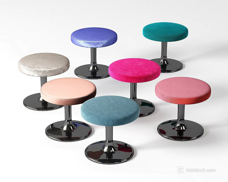 Colorful Modern Stools with Round Upholstered Seats and Sturdy Metal Bases 3d model 