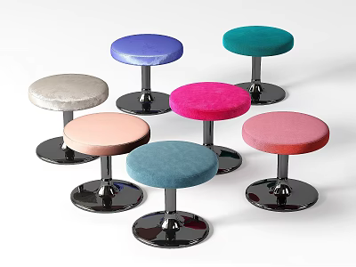 Colorful Modern Stools with Round Upholstered Seats and Sturdy Metal Bases 3d model
