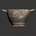 Sculptural Carving Of Ancient Ceramic Vessel With Double Handles And Patina Texture