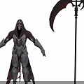 Hooded Game and Movie Character in Dark Fantasy Armor With Giant Scythe