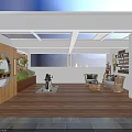 Cozy Leisure Area with Skylights Wooden Flooring Comfy Sofa Exercise Equipment Plants and Mountain View